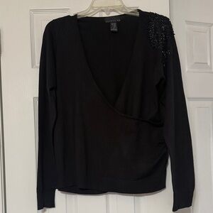 Attention Black Sweater with Beaded Accent on Shoulder. Size XL